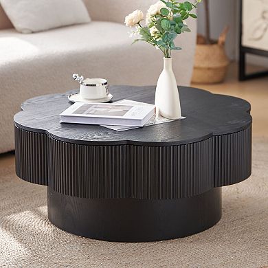GOODSILO Modern Flower Shaped Coffee Table with Storage, Wood Veneer Top, Easy Assembly