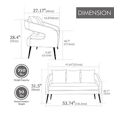 GOODSILO Modern Upholstered Velvet 2-Seater Loveseat with Pillows for Small Spaces