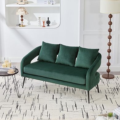 GOODSILO Modern Upholstered Velvet 2-Seater Loveseat with Pillows for Small Spaces