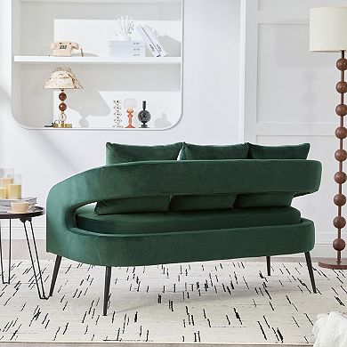 GOODSILO Modern Upholstered Velvet 2-Seater Loveseat with Pillows for Small Spaces
