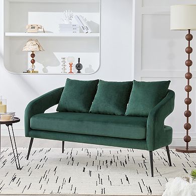 GOODSILO Modern Upholstered Velvet 2-Seater Loveseat with Pillows for Small Spaces