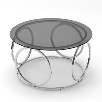 GOODSILO Modern Round Glass Top Coffee Table with Sturdy Metal Frame
