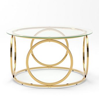 GOODSILO Modern Round Glass Top Coffee Table with Sturdy Metal Frame