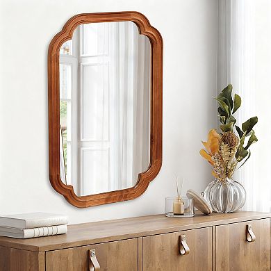 Brown 24 x 36 in. Solid Wood Framed Rounded Corner Bathrrom Wall Mounted Mirror