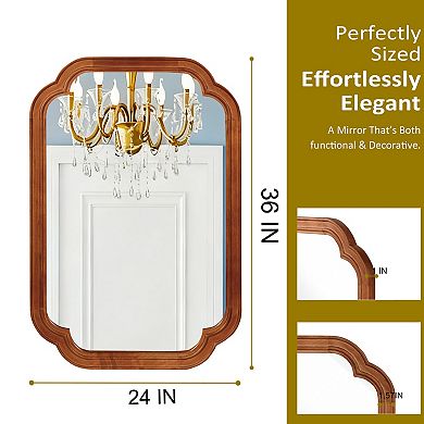 Brown 24 x 36 in. Solid Wood Framed Rounded Corner Bathrrom Wall Mounted Mirror