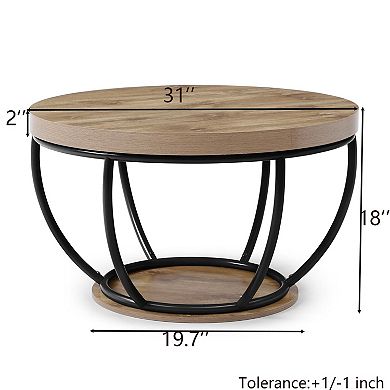 GOODSILO Round Industrial Coffee Table with 2-Tier Storage