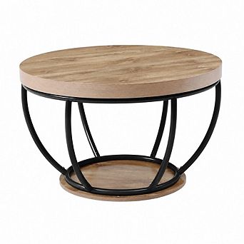 GOODSILO Round Industrial Coffee Table with 2 tier Storage