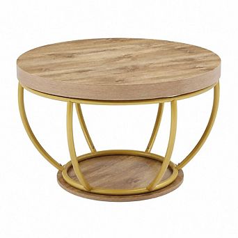 GOODSILO Round Industrial Coffee Table with 2 tier Storage