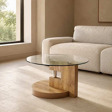GOODSILO Double Layer Round Glass Top Multi-Use Coffee Table