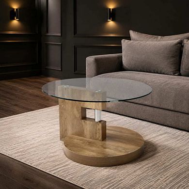 GOODSILO Double Layer Round Glass Top Multi-Use Coffee Table