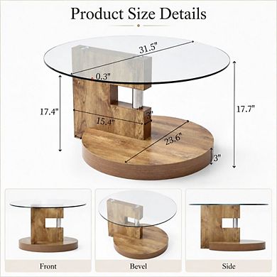 GOODSILO Double Layer Round Glass Top Multi-Use Coffee Table