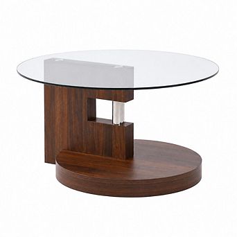 GOODSILO Double Layer Round Glass Top Multi-Use Coffee Table