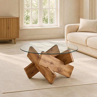 GOODSILO Modern Circular Tempered Glass Coffee Table for Living Spaces