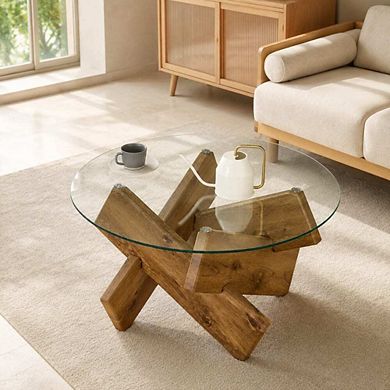 GOODSILO Modern Circular Tempered Glass Coffee Table for Living Spaces
