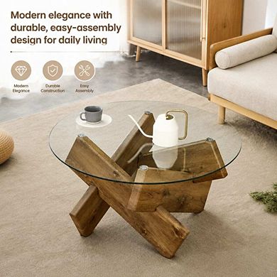 GOODSILO Modern Circular Tempered Glass Coffee Table for Living Spaces