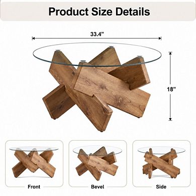 GOODSILO Modern Circular Tempered Glass Coffee Table for Living Spaces