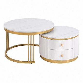 GOODSILO 2 pc Round Nesting Coffee Table Set with Storage Drawers