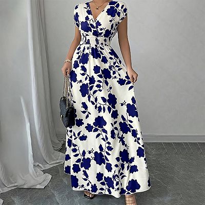 cap sleeve floral maxi dress Floral Cap Sleeve Maxi Dress With Slit