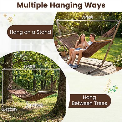 Double Polyester Caribbean Hammock with Hardwood Bars, 600lb Cap, for Patio/Garden