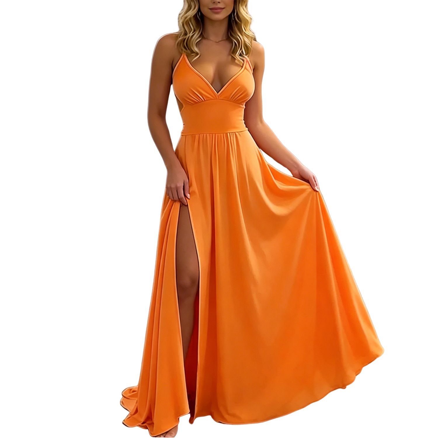 Женские платья Spaghetti Strap V-Neck Satin Maxi Dress with Slit for Formal Events & Parties
