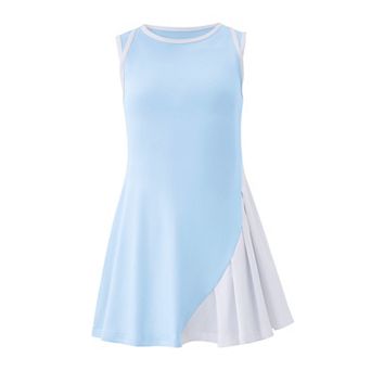 Tennis Golf Pickleball Dress for Girls Sleeveless Color Block Pleated Outfit with Shorts and Pockets