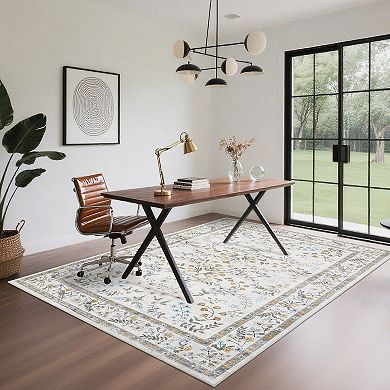 Botanical Carpet Farmhouse Flower Area Rugs with Washable and Non Slip TPR Backing