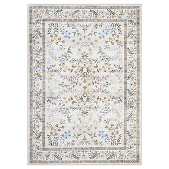 Botanical Carpet Farmhouse Flower Area Rugs with Washable and Non Slip TPR Backing