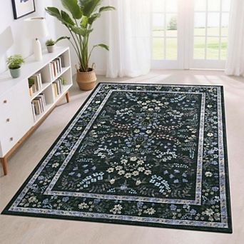 Botanical Carpet Farmhouse Flower Area Rugs with Washable and Non Slip TPR Backing