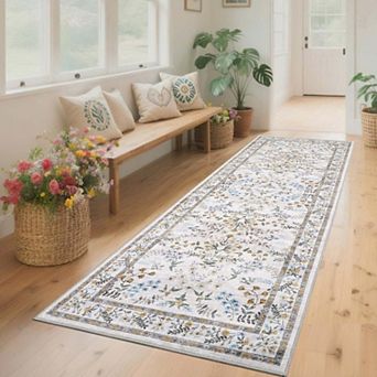 Botanical Carpet Farmhouse Flower Area Rugs with Washable and Non Slip TPR Backing