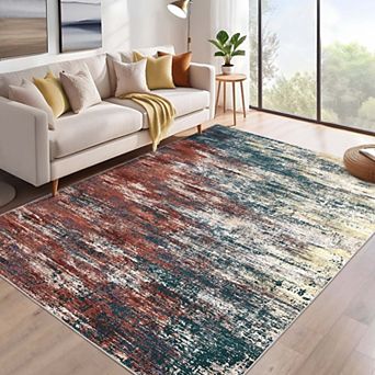 Modern Abstract Area Rugss Washable Non Slip Low Pile Print Area Rugs