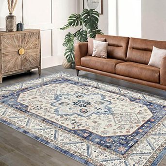 Vintage Boho Area Rug Non Slip Carpet for Living Room