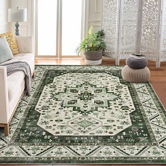 Vintage Boho Area Rug Non Slip Carpet for Living Room