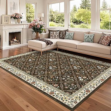 Floral Print Area Rugss Machine Washable Low Pile Non Slip