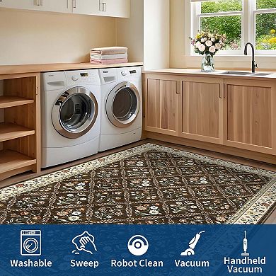 Floral Print Area Rugss Machine Washable Low Pile Non Slip