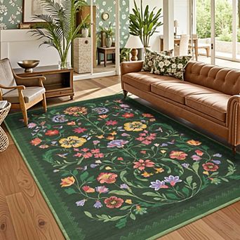 Floral Printed Area Rugs Vintage Soft Area Rugs Washable Low Pile Area Rugs Stain Resistant