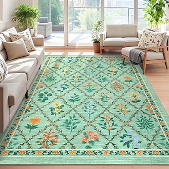 Floral Print Area Rugs with Non Slip Backing Farmhouse Accent Carpet Washable Area Rugs
