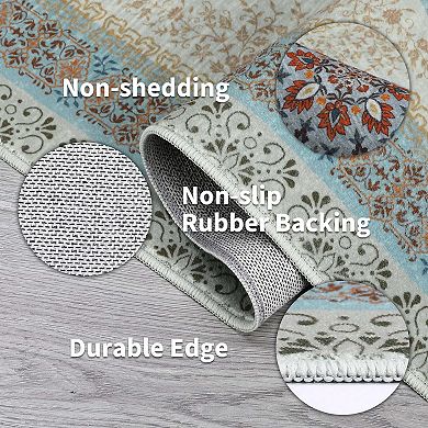 Light Blue Vintage Boho Area Rugss Oriental Accent Washable Printed Area Rugs