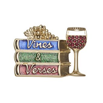 Napier Gold Tone Wine & Books Pin