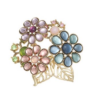 Napier Gold Tone Simulated Gemstone Flower Bouquet Pin