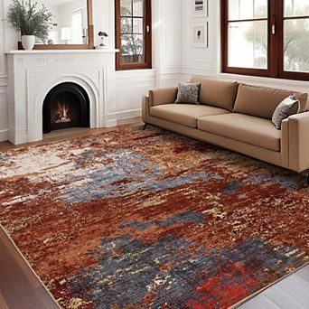 Abstract Area Rugs Modern Washable Non Slip Stain Resistant Low Pile Carpet for Living Room