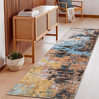Abstract Area Rugs Modern Washable Non Slip Stain Resistant Low Pile Carpet for Living Room