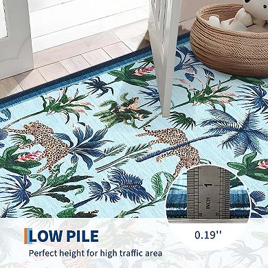 Tiger Print Area Rugs Washable Tropical Jungle Plant Printed Area Rugs