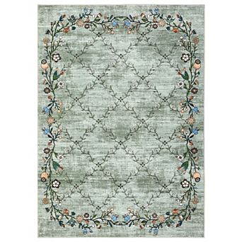 Floral Area Rugss Machine Washable Vintage Oriental Flower Print Non Slip Backing Low Pile