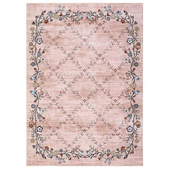 Floral Area Rugss Machine Washable Vintage Oriental Flower Print Non Slip Backing Low Pile