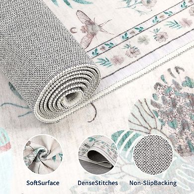 Floral Insect Print Area Rugs Modern Machine Washable Area Rugs Stain Resistant
