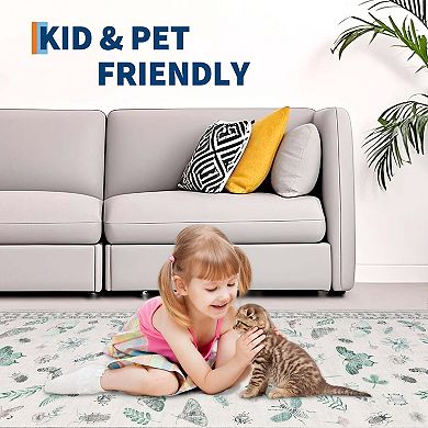 Floral Insect Print Area Rugs Modern Machine Washable Area Rugs Stain Resistant