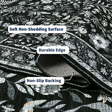 Vintage Botanical Floral Area Rugs Washable Low Pile Non Slip Carpet