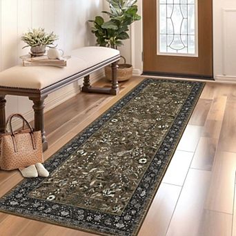 Vintage Botanical Floral Area Rugs Washable Low Pile Non Slip Carpet