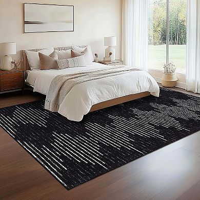 Washable Modern Solid Area Rugs Non Slip Striped Geometric Design