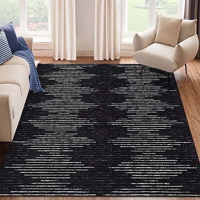 Washable Modern Solid Area Rugs Non Slip Striped Geometric Design